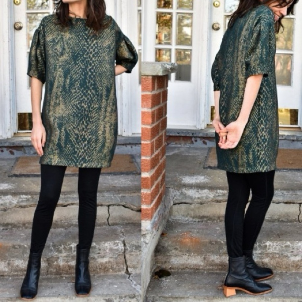 Eve Gravel "Train to Paris" Metallic Snakeskin Print Dress Green Size XS - Picture 13 of 13